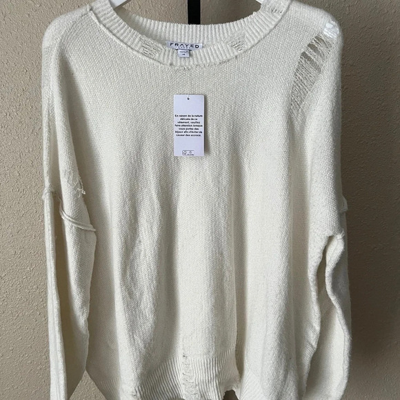 Frayed Denim Gwen Distressed Sweater color Marshmallow size MEDIUM NEW - Picture 2 of 13